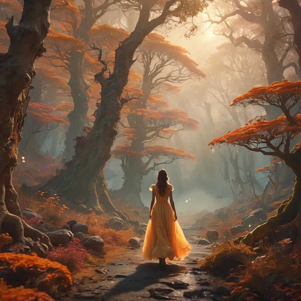 Girl walk through the colored pulver flying detailed matte p...