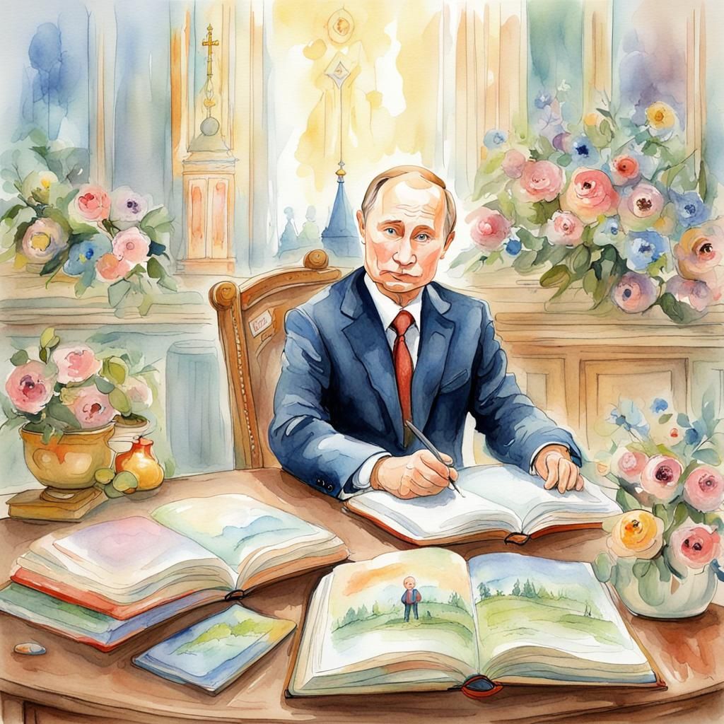 Vladimir Putin in Watercolor Pastel Illustration