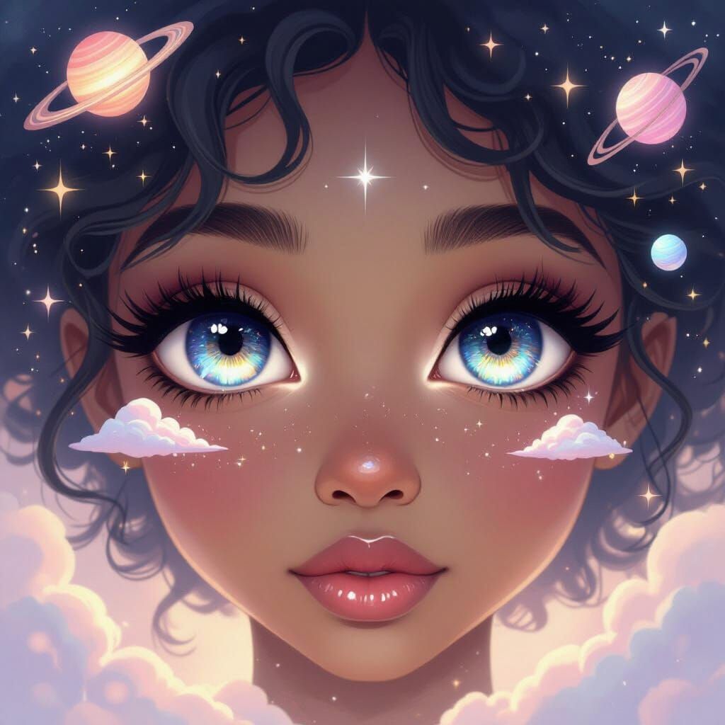Enchanting Black Girl Eyes Holding a Dream Universe