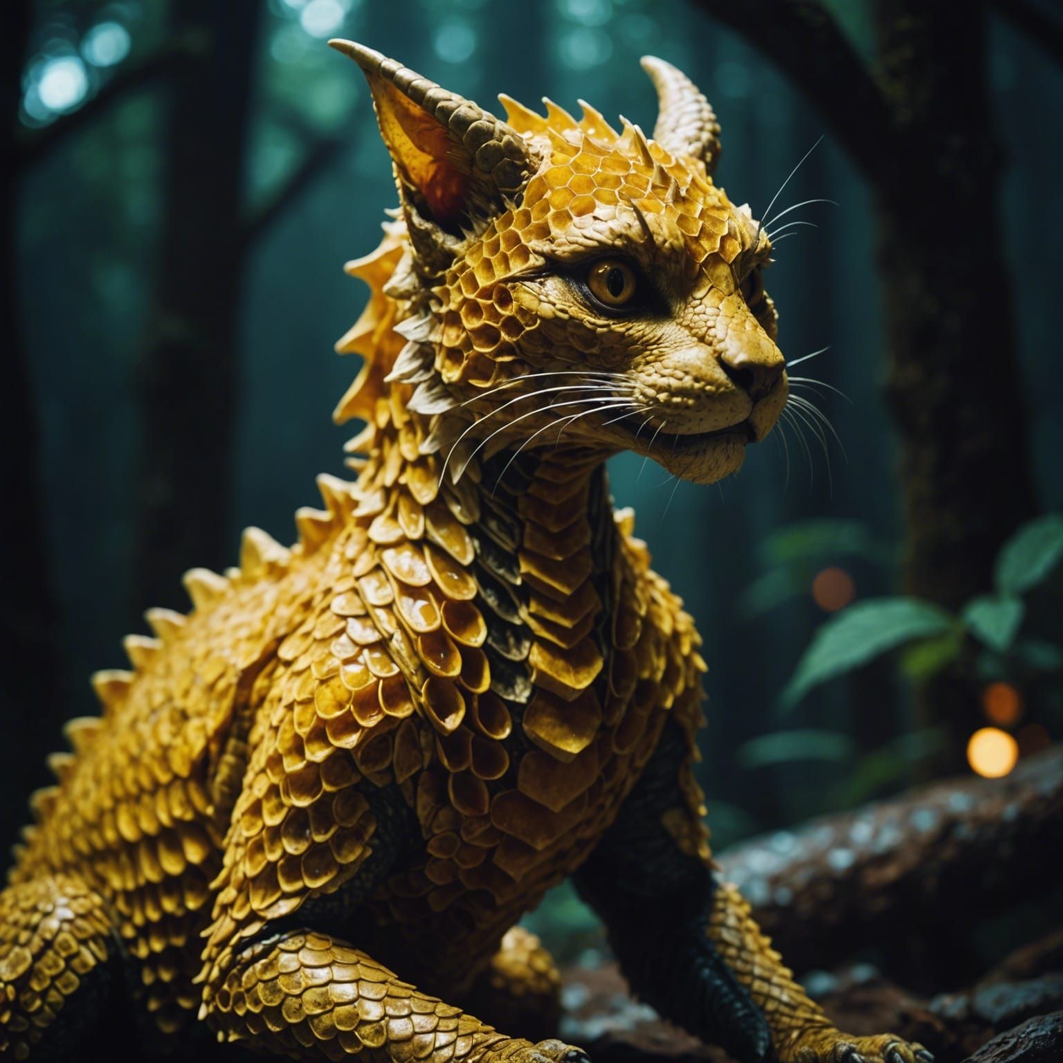 Cinematic Honey Comb Dragon Cat Film Still