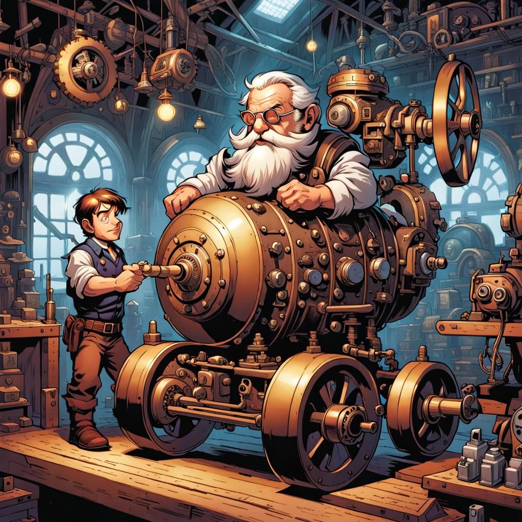 Steampunk Halfling Iron Man Building Wheeled Thing
