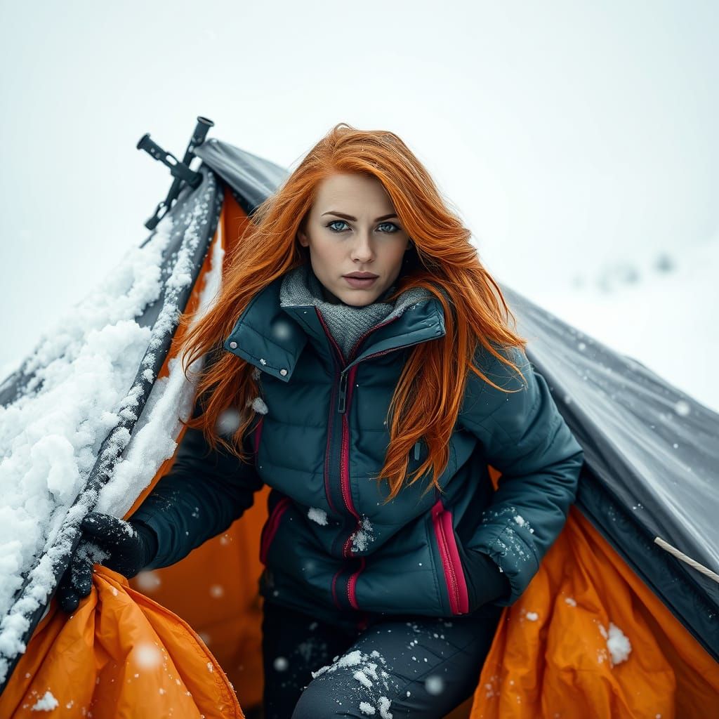 Stunning Redhead in Snowy Wilderness