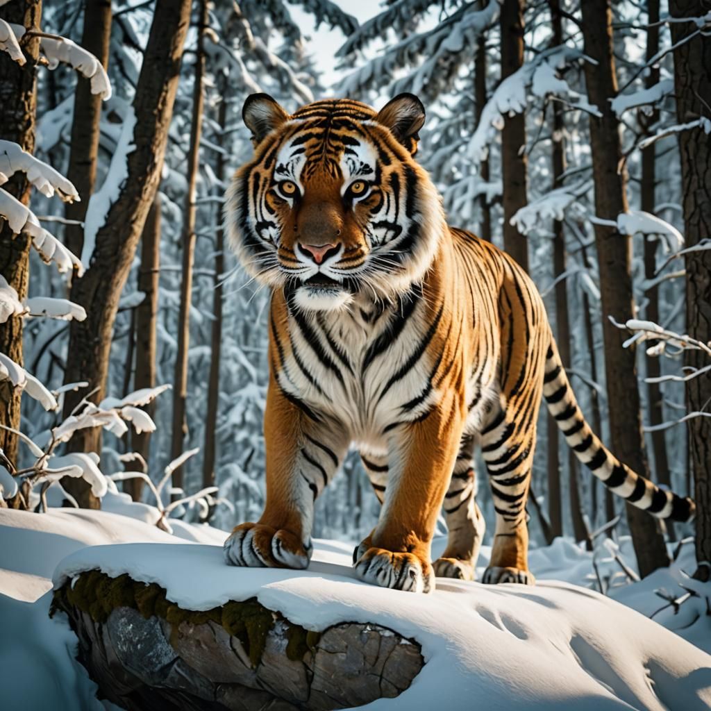 Tiger in Siberian Taiga: Detailed 3D Rendering