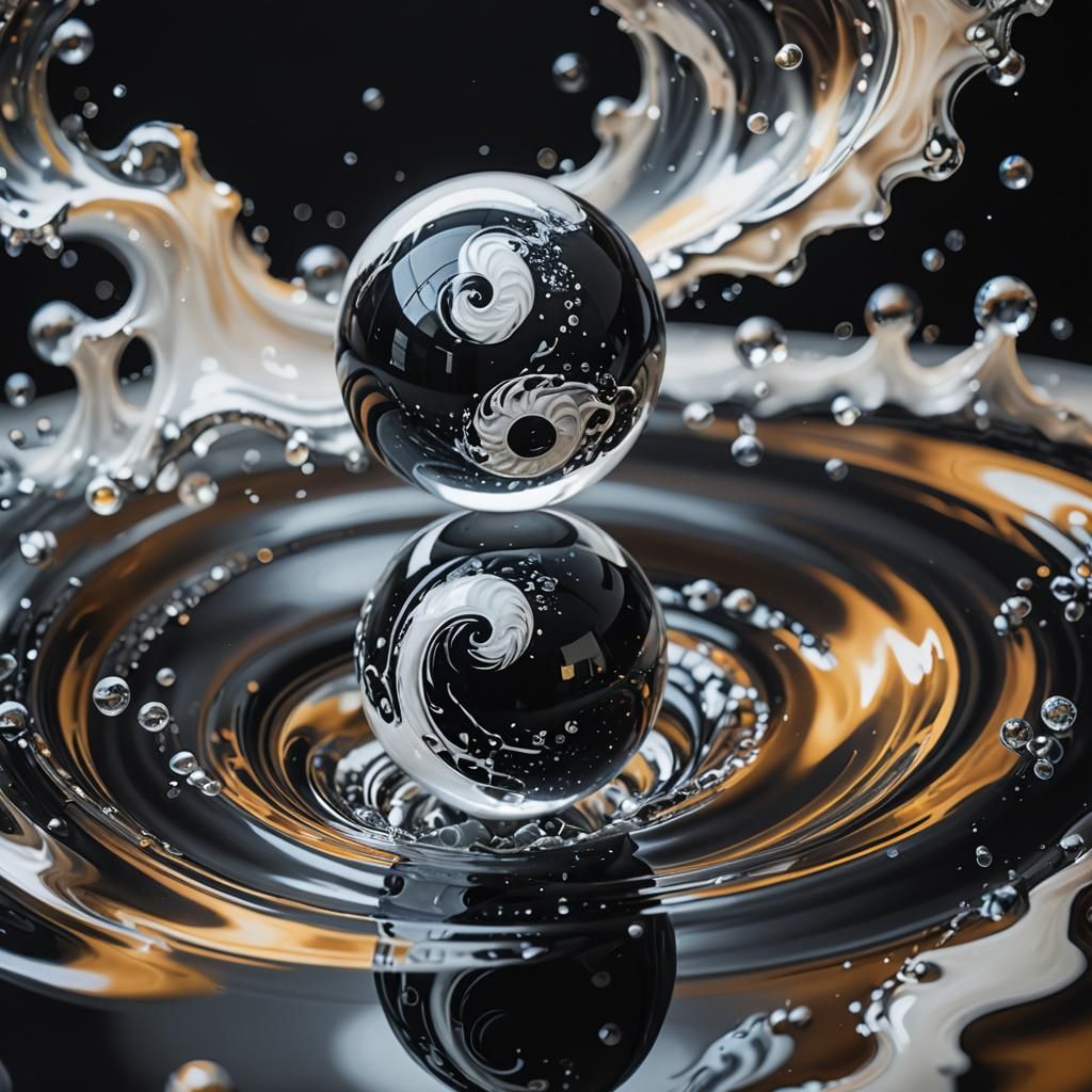 Surreal Yin Yang Crystal Balls in Oil Painting Style