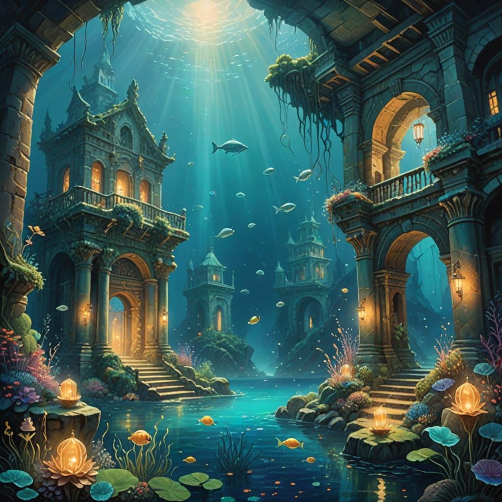 Ethereal Fantasy Gouache Painting of Mermaids and Mermen nea...