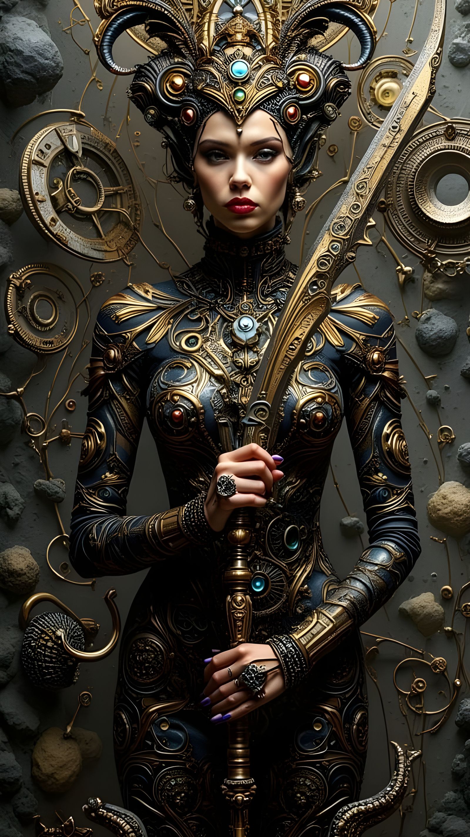 Dark Gothic Goddess in Cyberpunk Armor