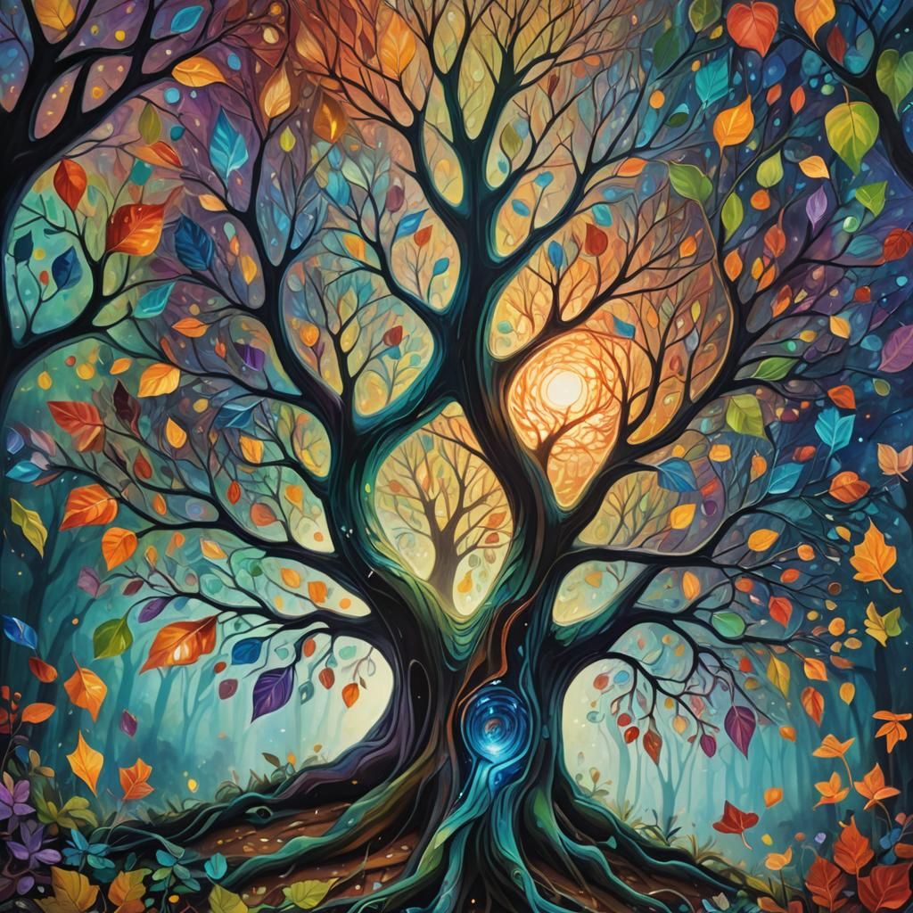 Cosmic Tree Planting in Surrealist Oil Painting