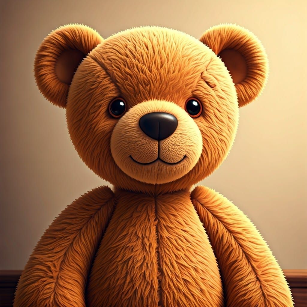 Surreal Golden Brown Teddy Bear in a Cozy Pixar-Inspired Sce...