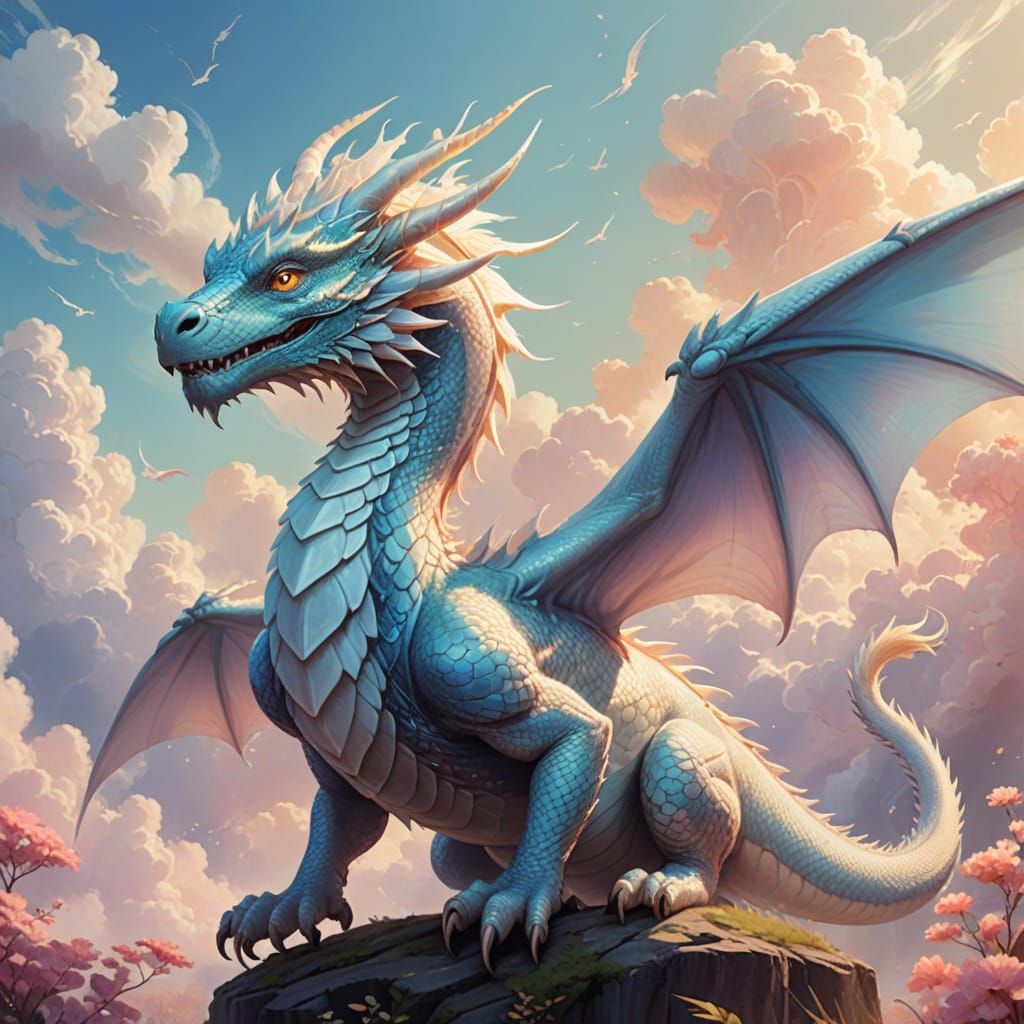 Sassy White Dragon Concept Art in Pastel Colors