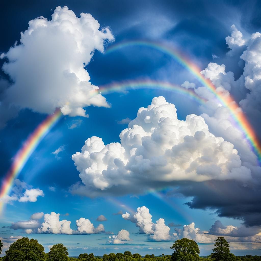 Blue Sky Rainbow Cloudscape in Vivid Color Photography