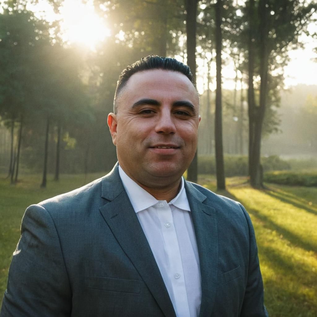 Businessman in Serene Nature, Vivid Digital Art