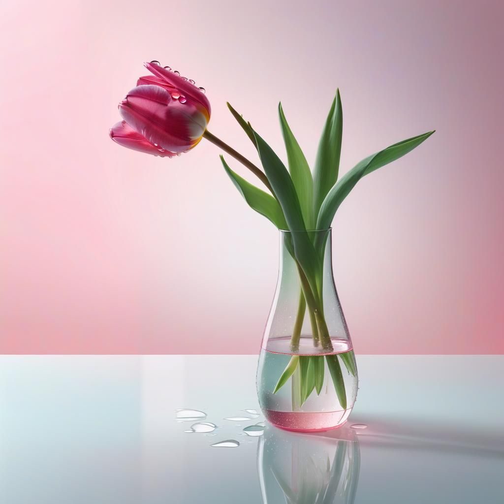 Hyper-Realistic Tulip in Glass Vase: Digital Art