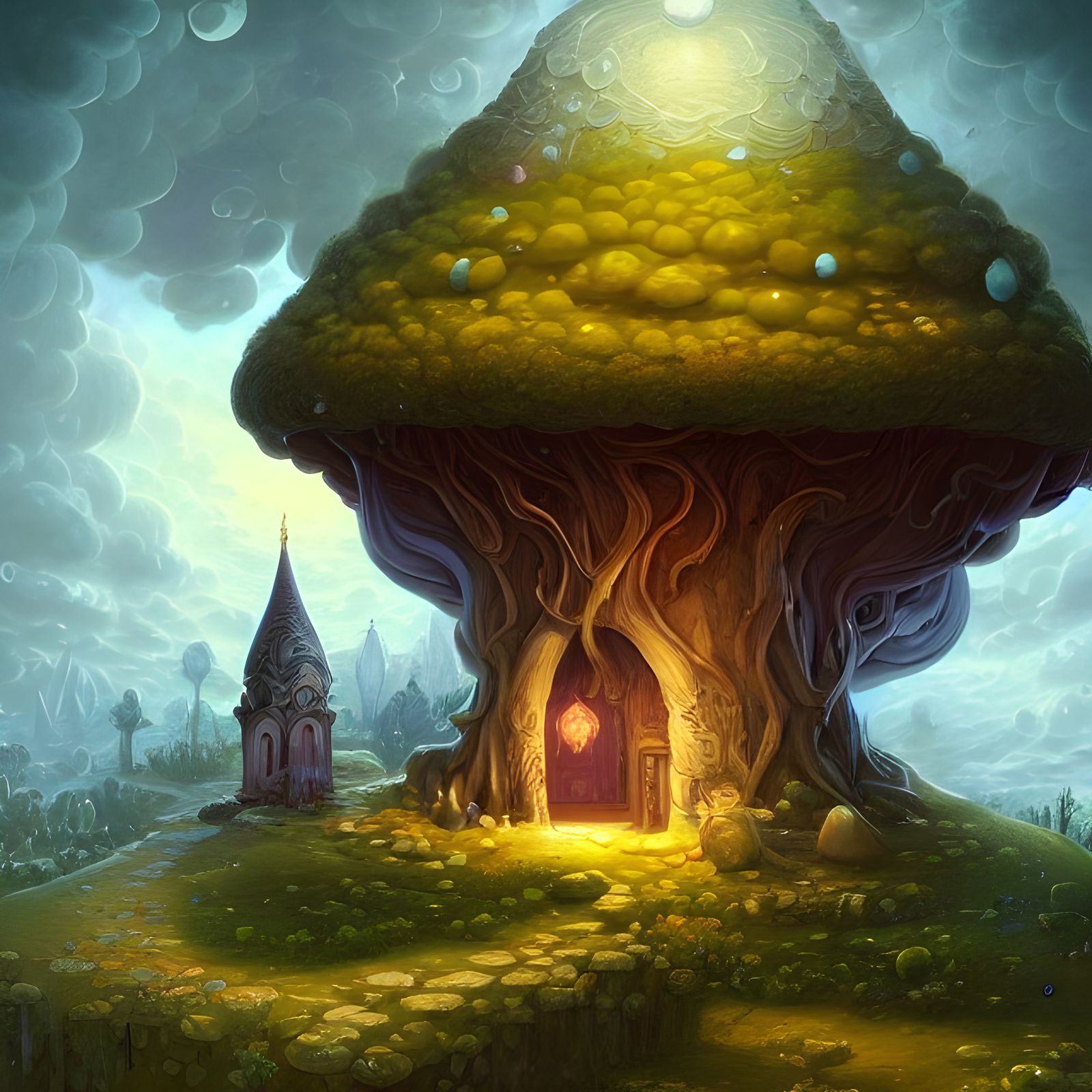 Astral Mushroom Gnome House in Dreamlike Style