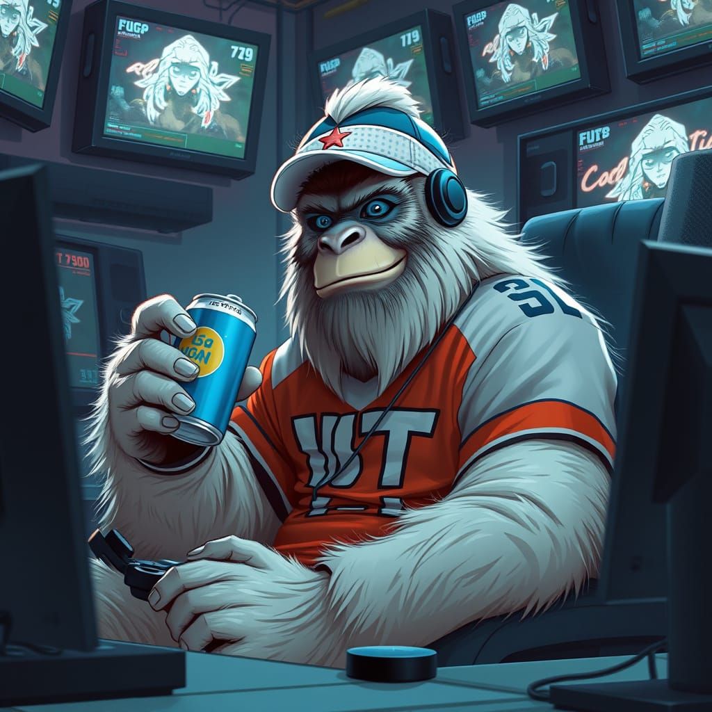 Yeti Man Hybrid Gaming Session in Futuristic Den