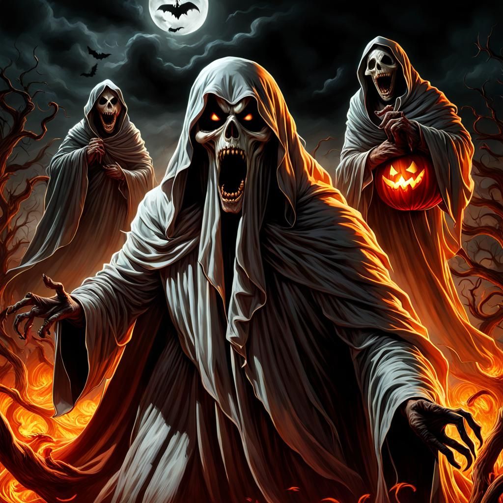 Scary Ghost Jack O'Lantern at Halloween Party