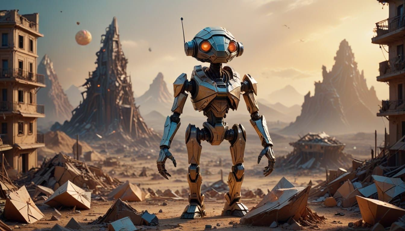 Origami Martian Invader Unfolds Amidst Ruins