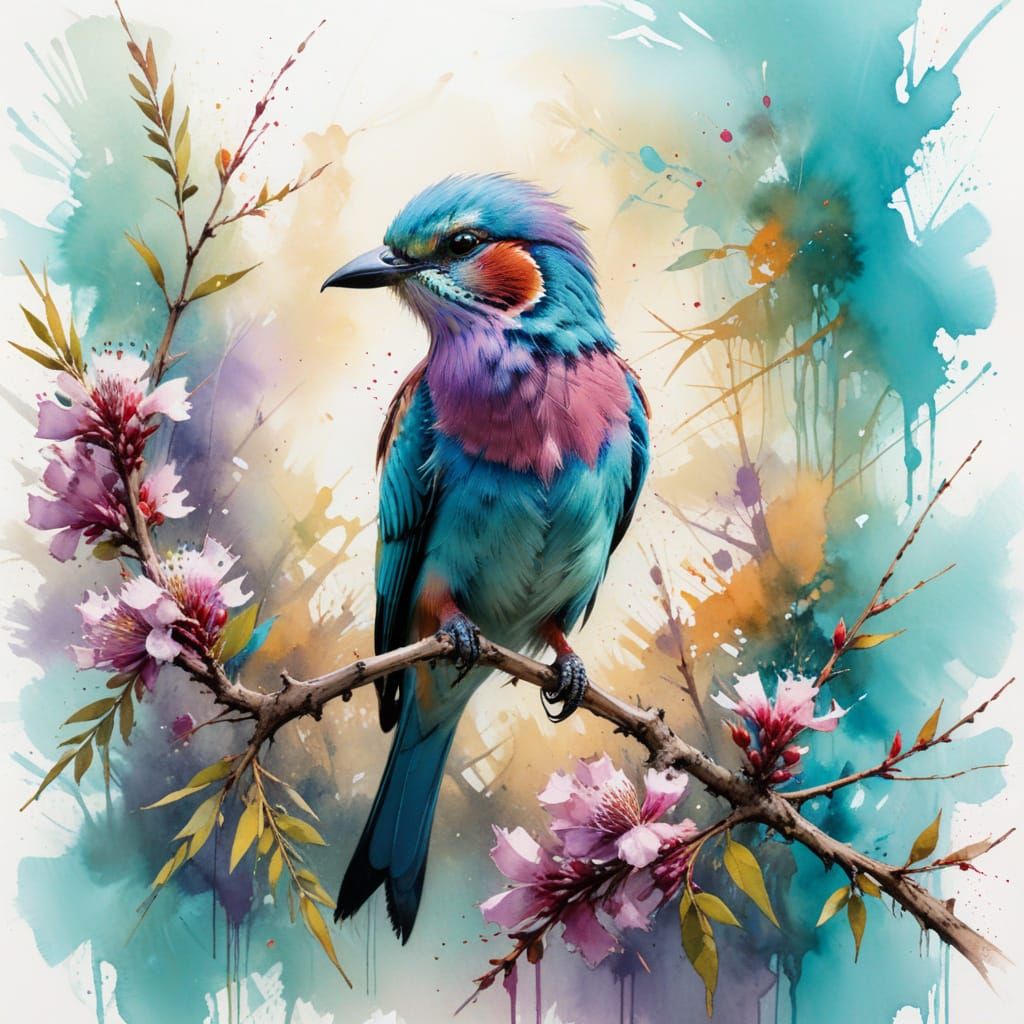 Lilac-Breasted Roller on Acacia Branch in Sunlight