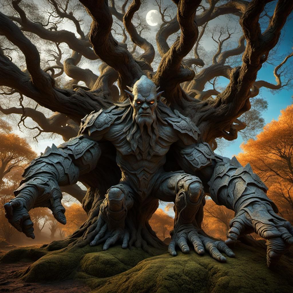 Stone Golem God in Wasteland, Fractal Fantasy Art