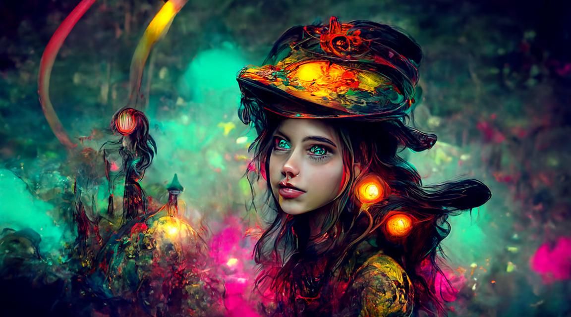 Girl in Wonderland: Photorealistic Sci-Fi Painting