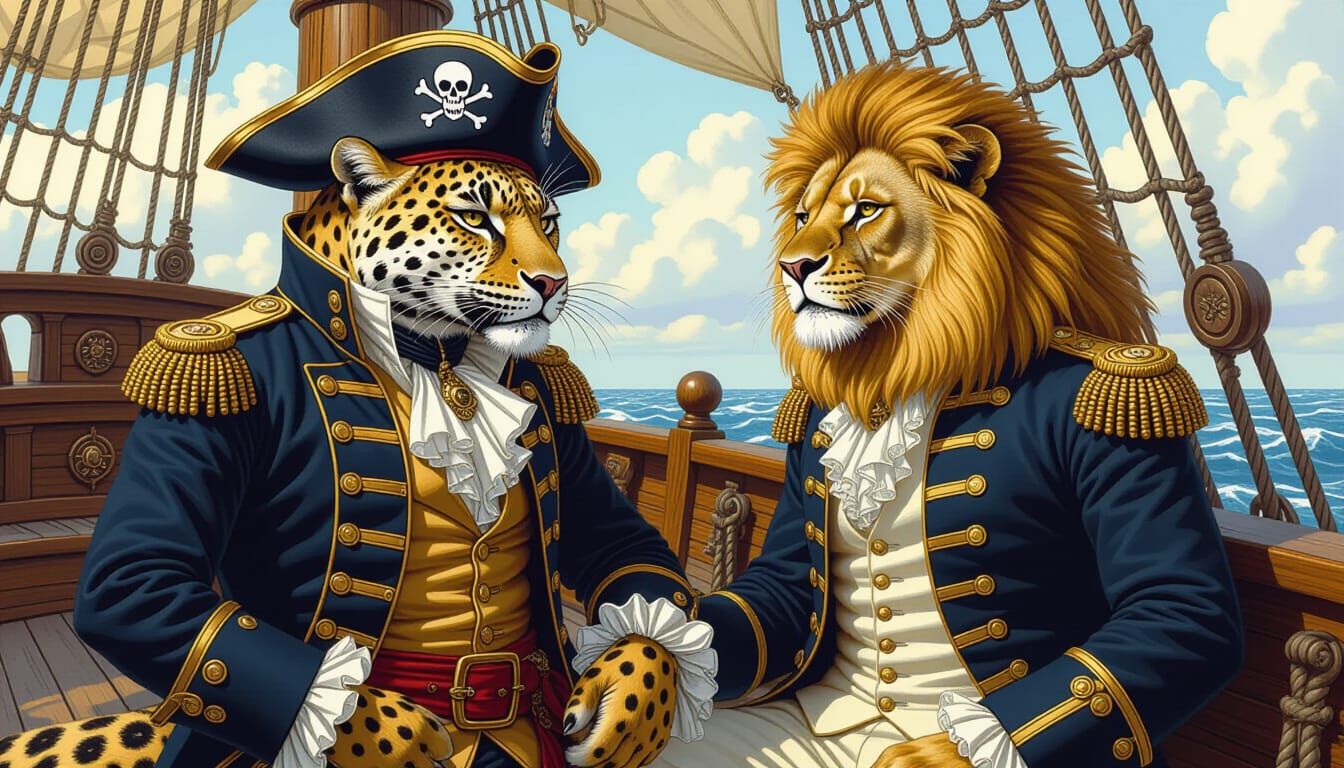 Leopard Pirate vs Lion Admiral on Ship Deck