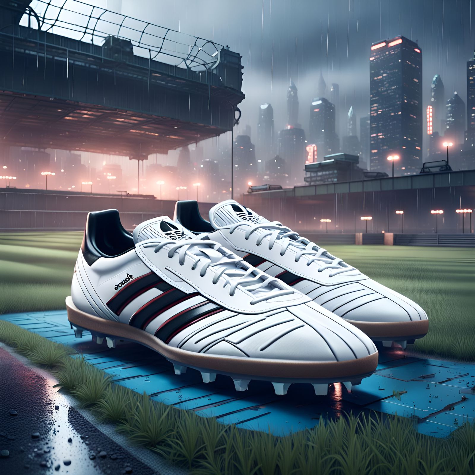 Adidas Samba on Soccer Pitch, Cyberpunk Art