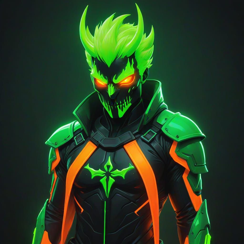 Grimdark Scene in Neon Green and Orange