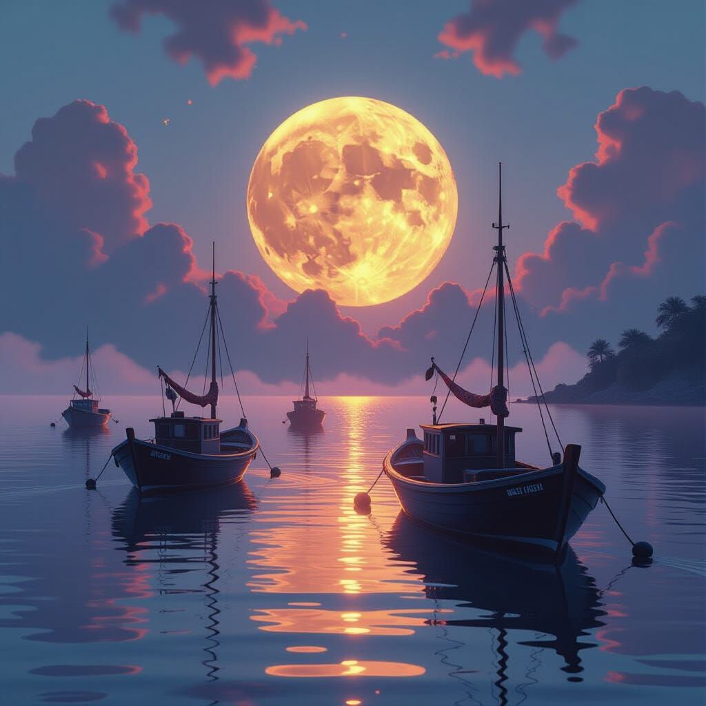 Sunrise Fishing Boats in Golden Light