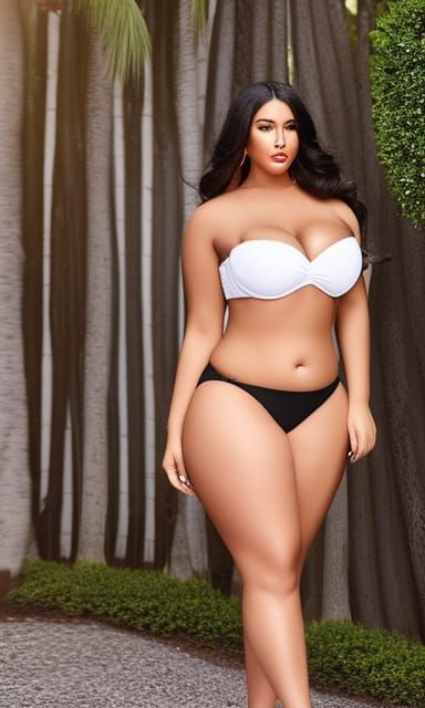 Curvaceous Woman in Bikini and Heels