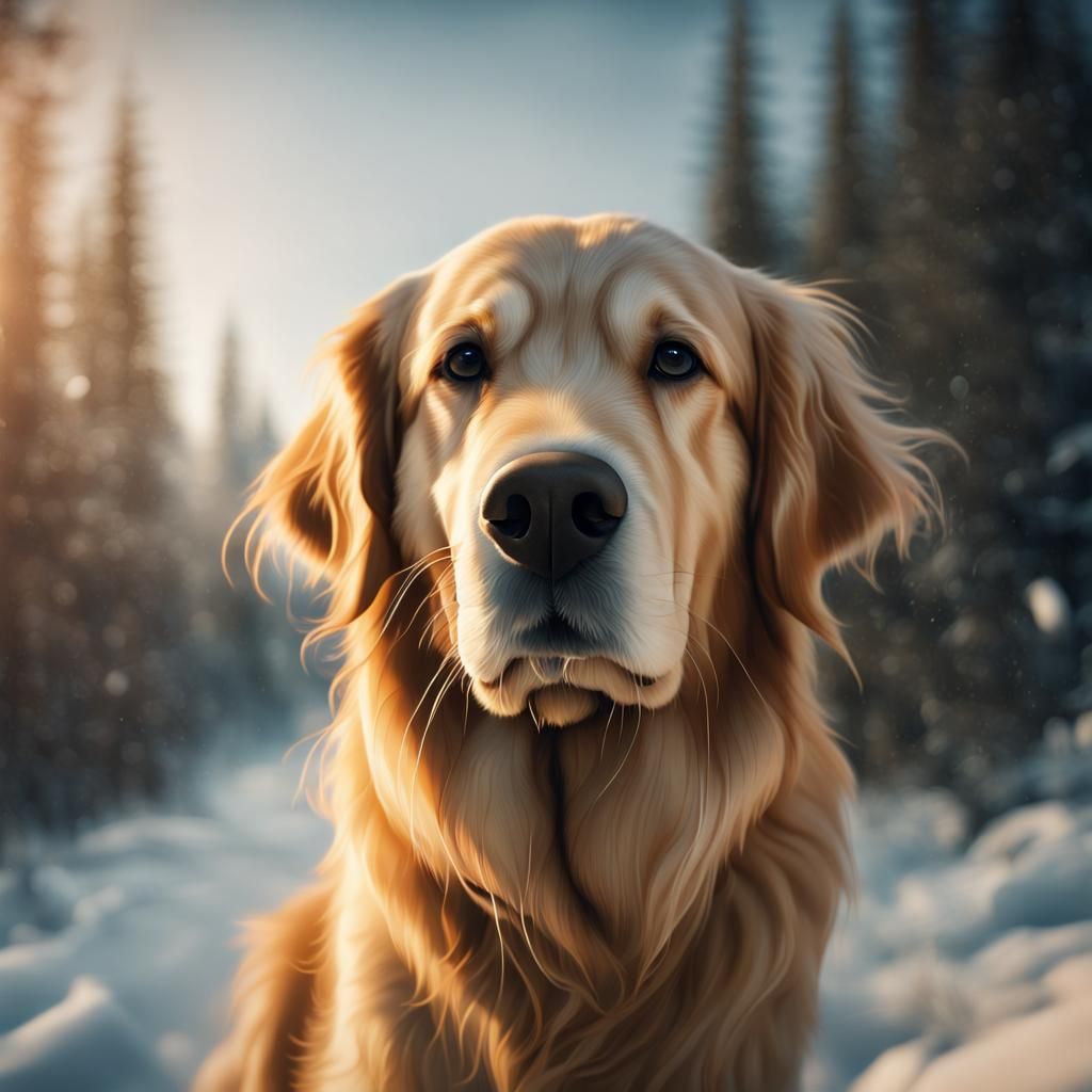 Majestic Golden Retriever in Snowy Landscape