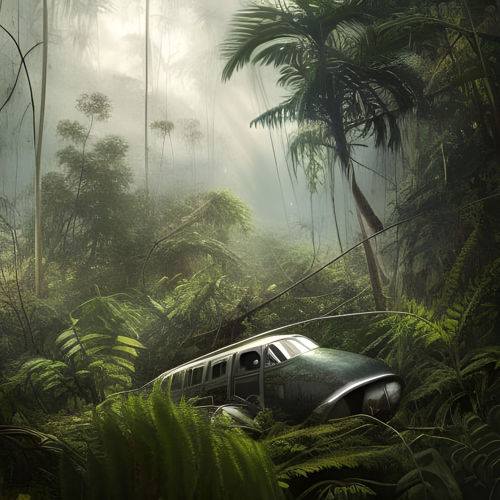 Jungle Plane Crash: Dark Fantasy Concept Art