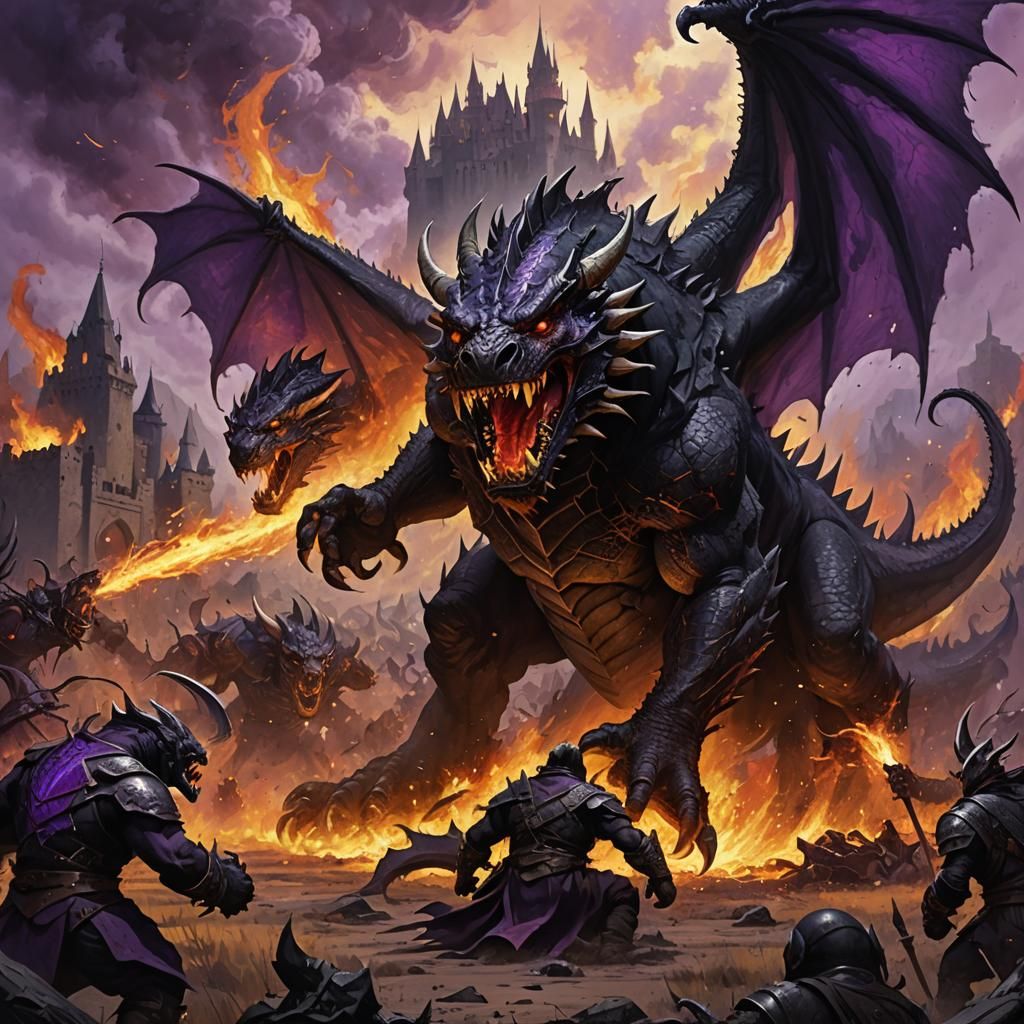 Black Dragon vs Orcs: Dark Fantasy Concept Art