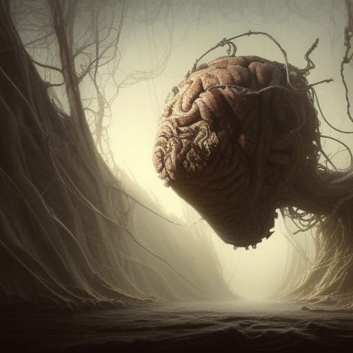 Sentient Brain Creature in Dark Fantasy Style