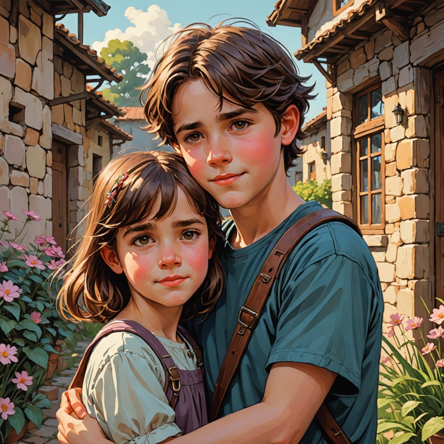 Shy Siblings: A Sweet Anime-Inspired Portrait
