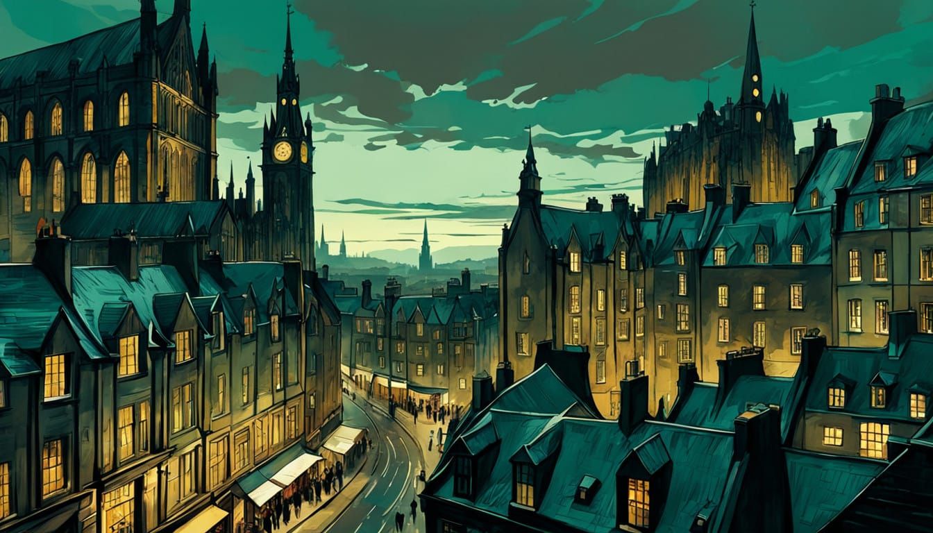 Vibrant Edinburgh Cityscape in Muted Earth Tones, Inspired b...