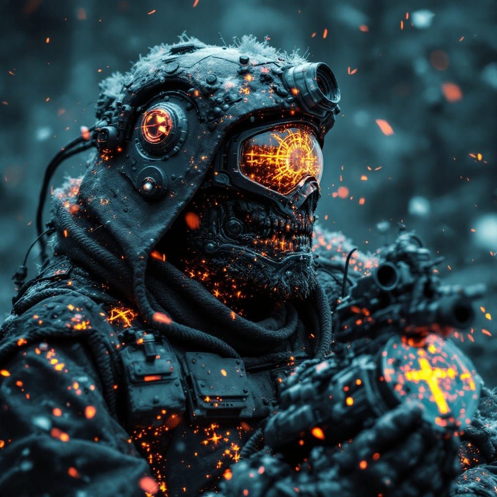 Dieselpunk Warrior in Noctilucent Night