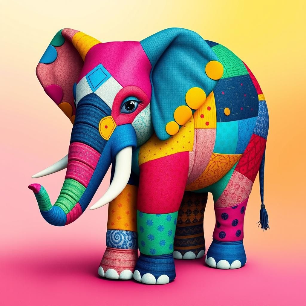 Vibrant Patchwork Elephant Inspired by Pop Art