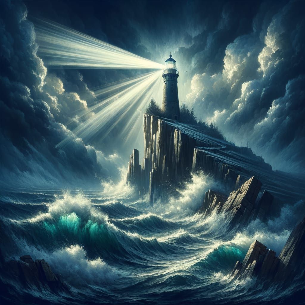Lighthouse on Stormy Coastline in Maritime Painting Style