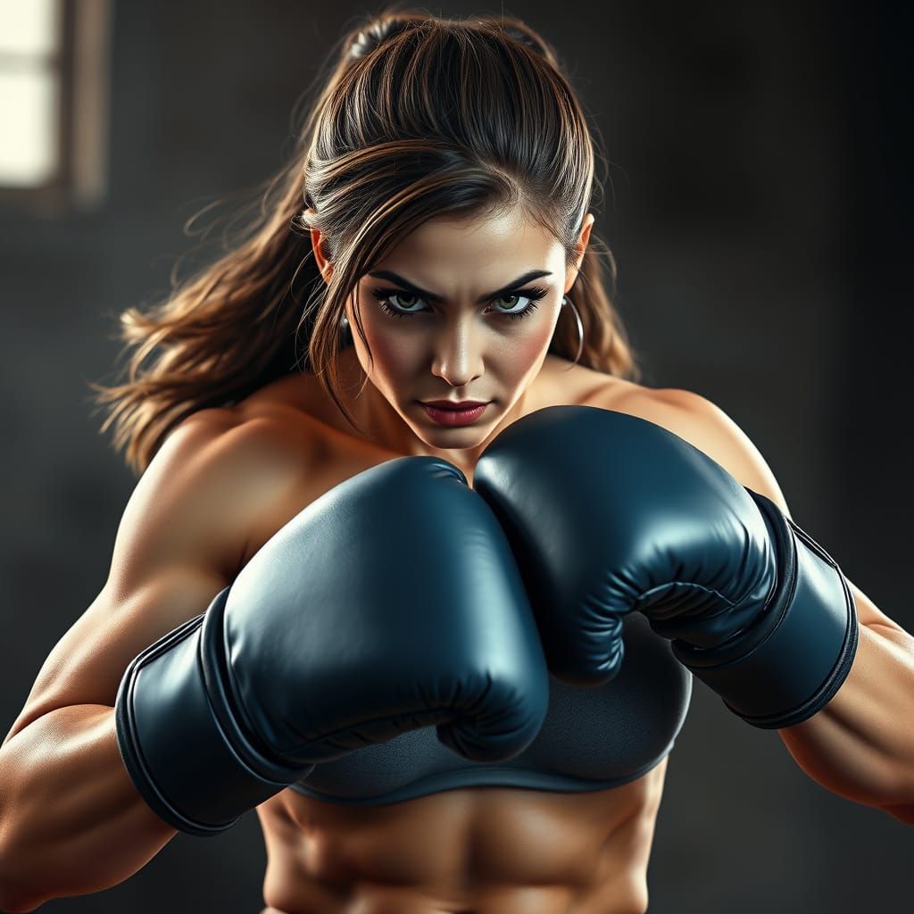 Muscular Female Boxer in Realistic Front View