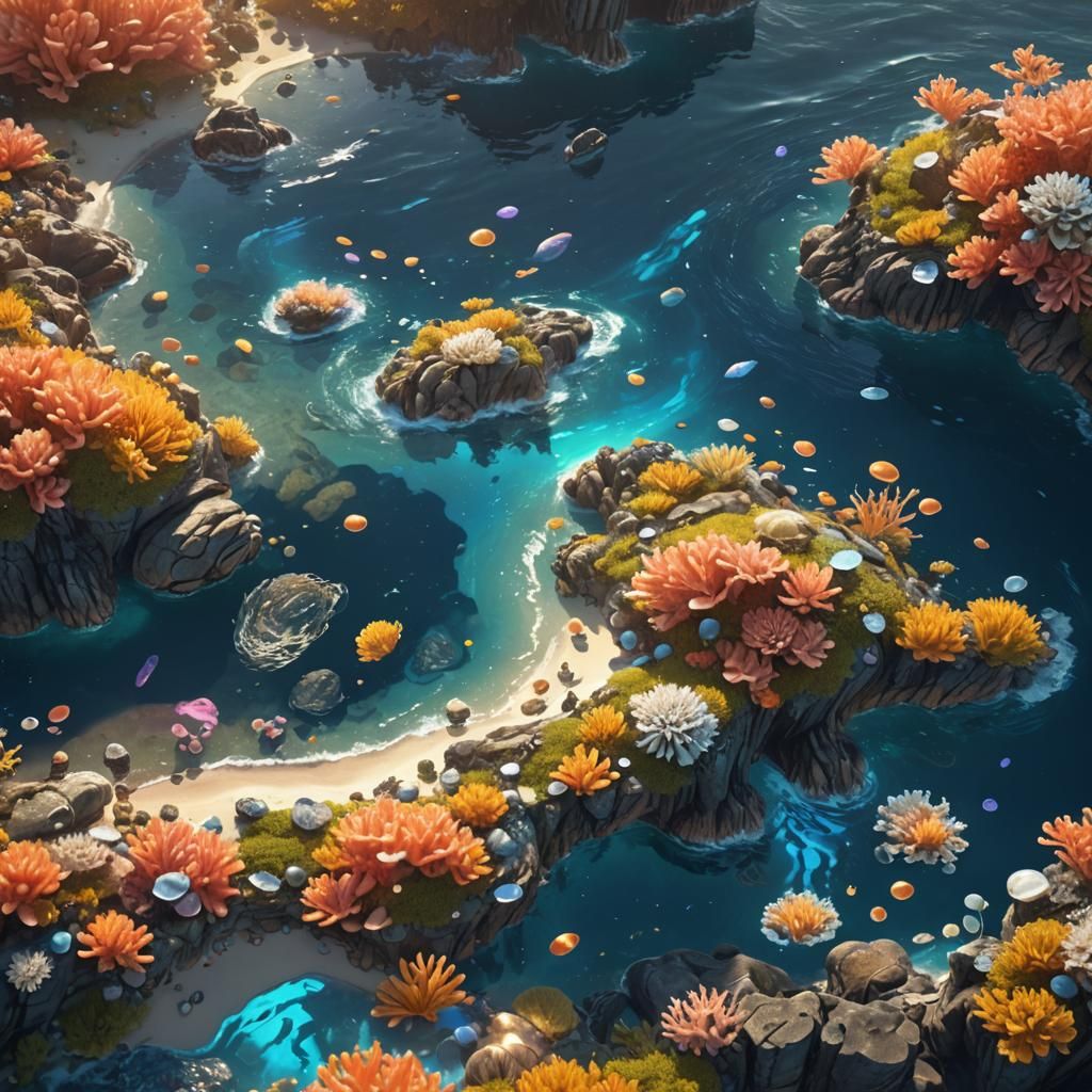 Glowing Island in Endless Blue Ocean