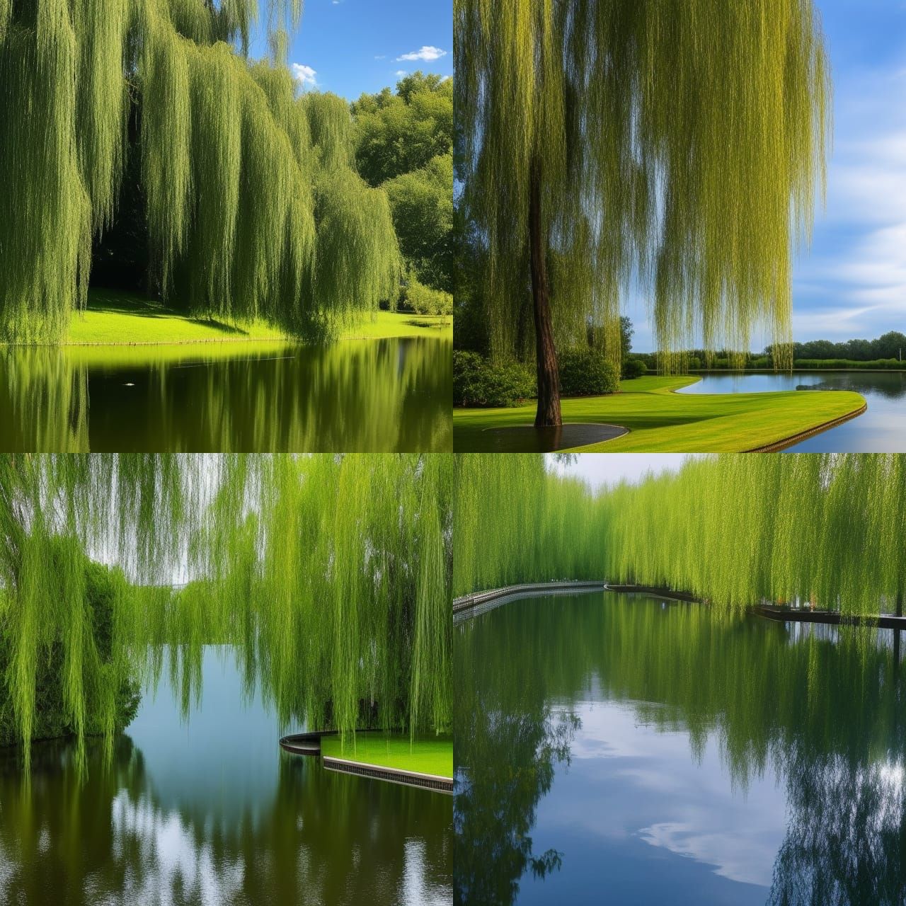 Rain Cascading from Weeping Willow on Riverbank