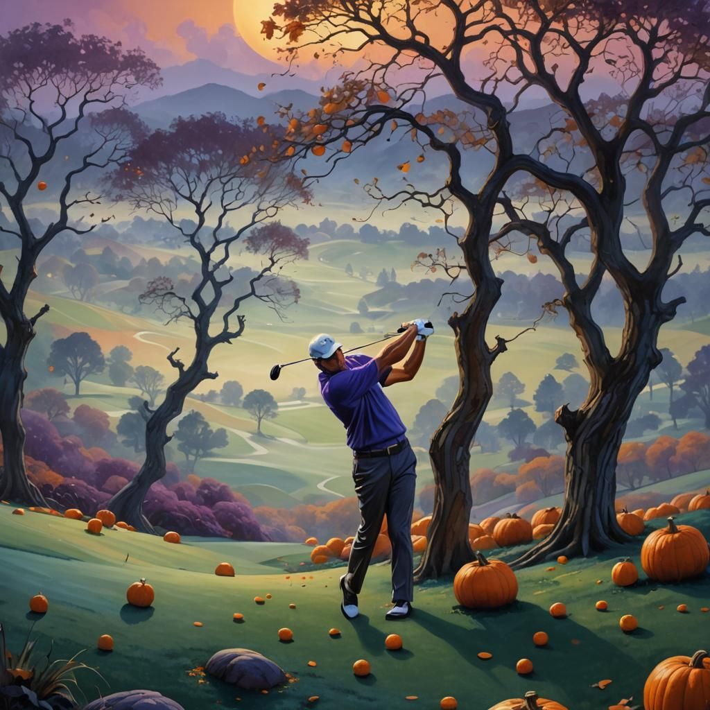 Whimsical Golf Course at Golden Hour in Fantasy Style