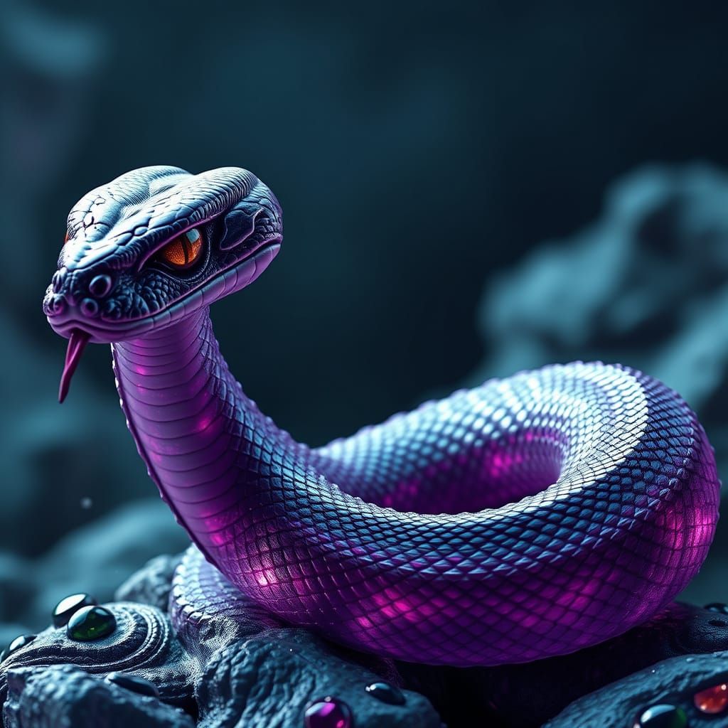Ethereal Amethyst Serpent in Vibrant Dreamscapes