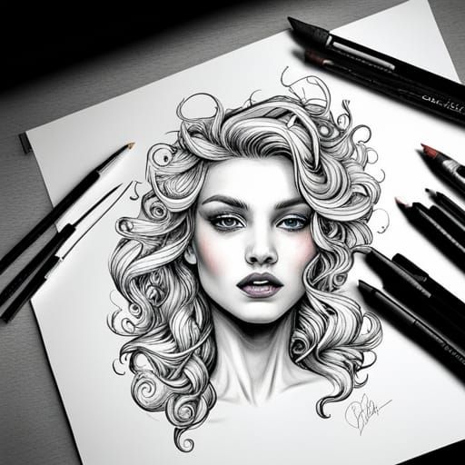 Beautiful Woman: Black and White Comic Book Illustration
