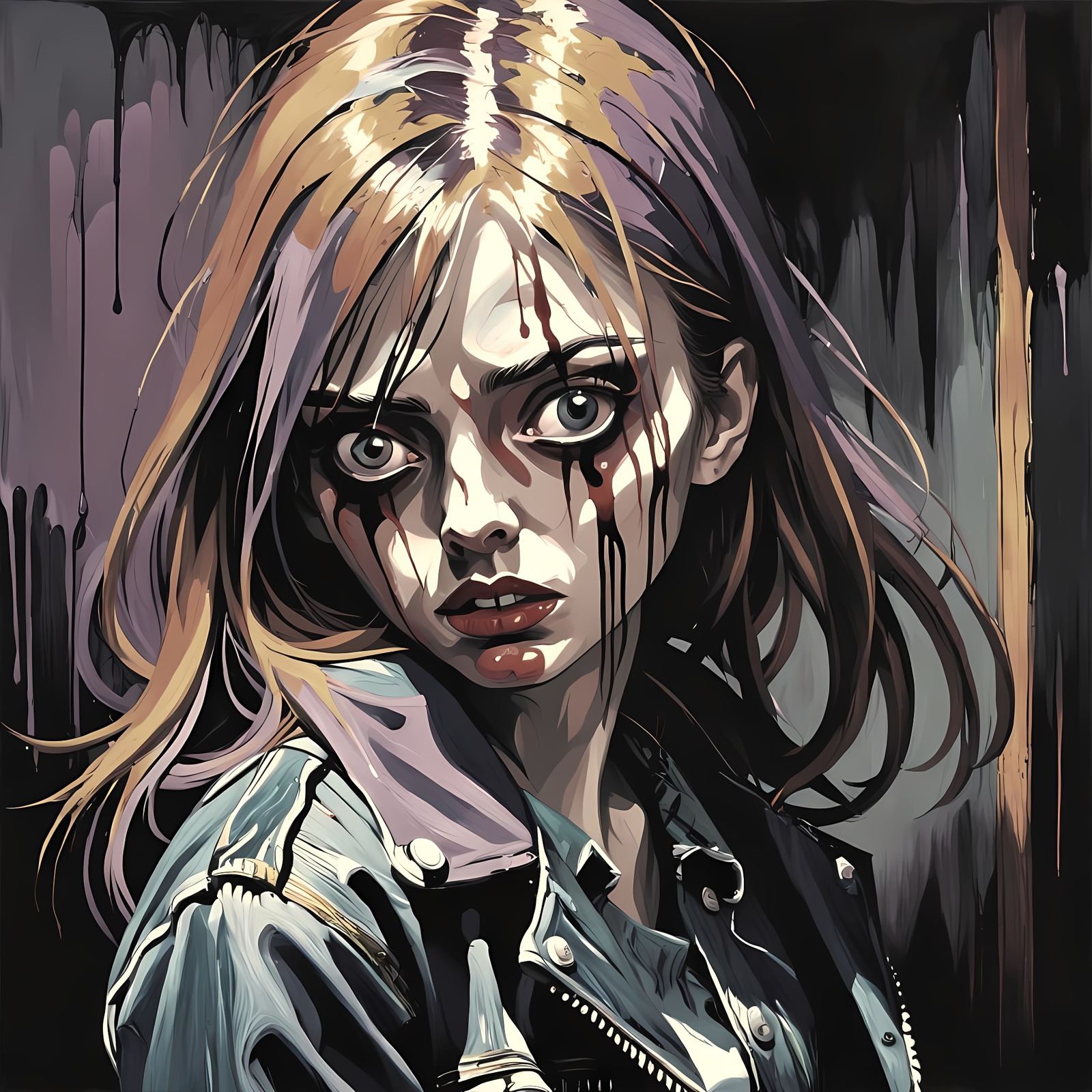 Distressed Young Girl in Dark, Abstract Art