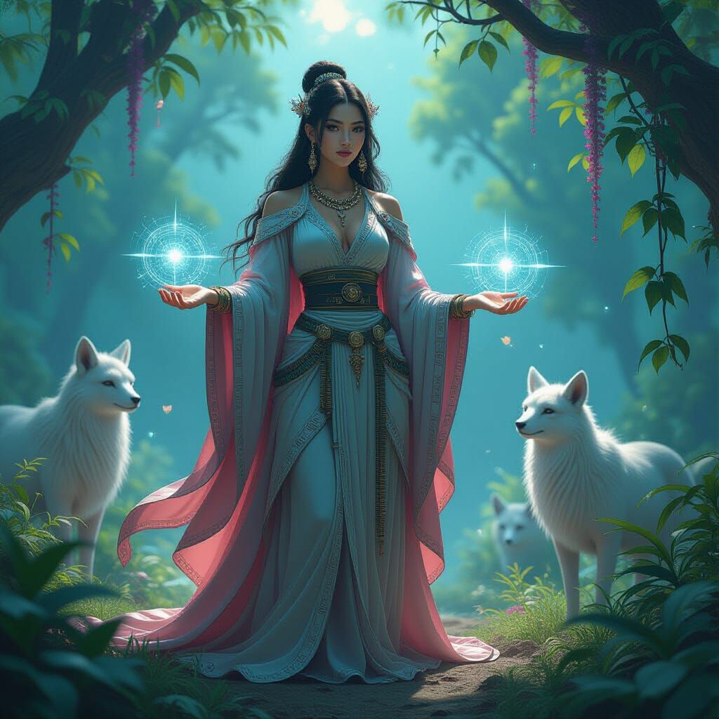 Goddess of Tech and Nature in Sci-Fi Fusion