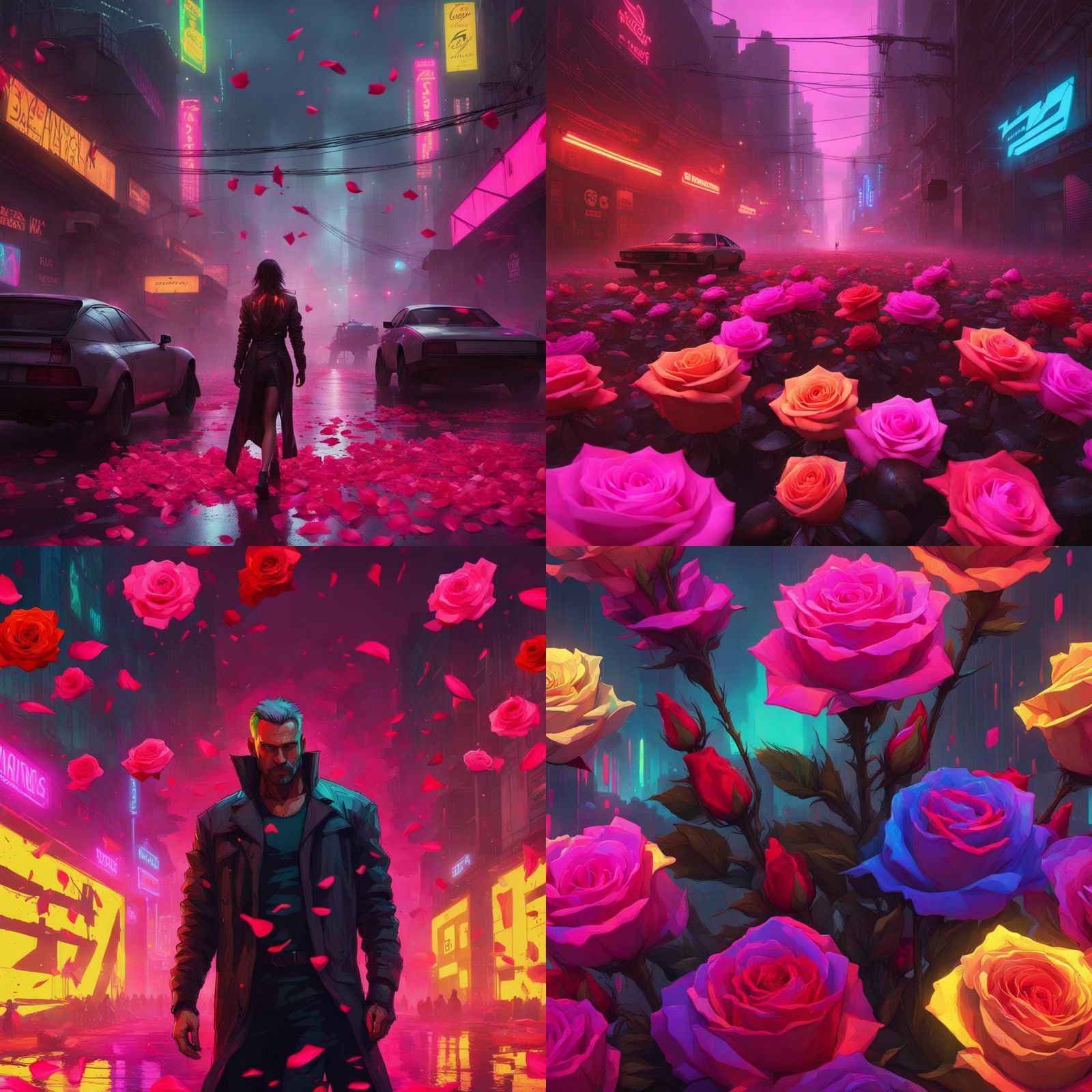 Cyberpunk Storm with Multicolored Rose Petals
