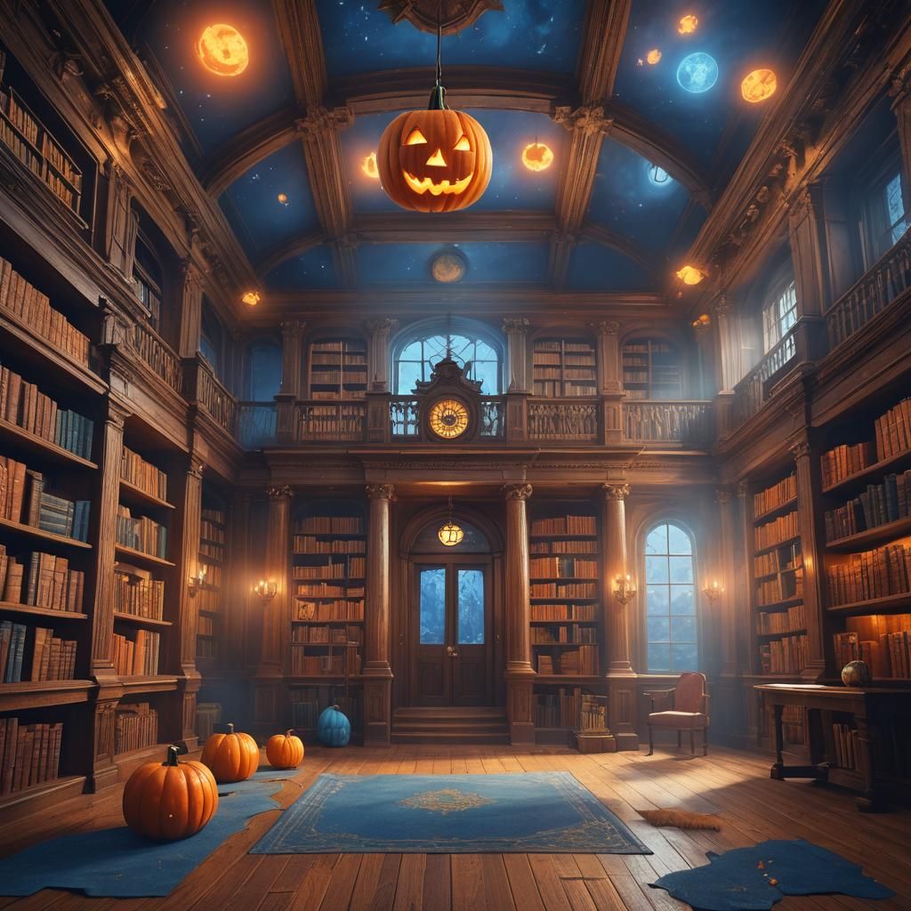 Old Library with Pumpkin: Fantasy Concept Art