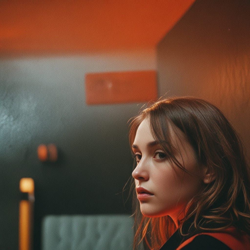 Evocative Moody Portrait in Red Light