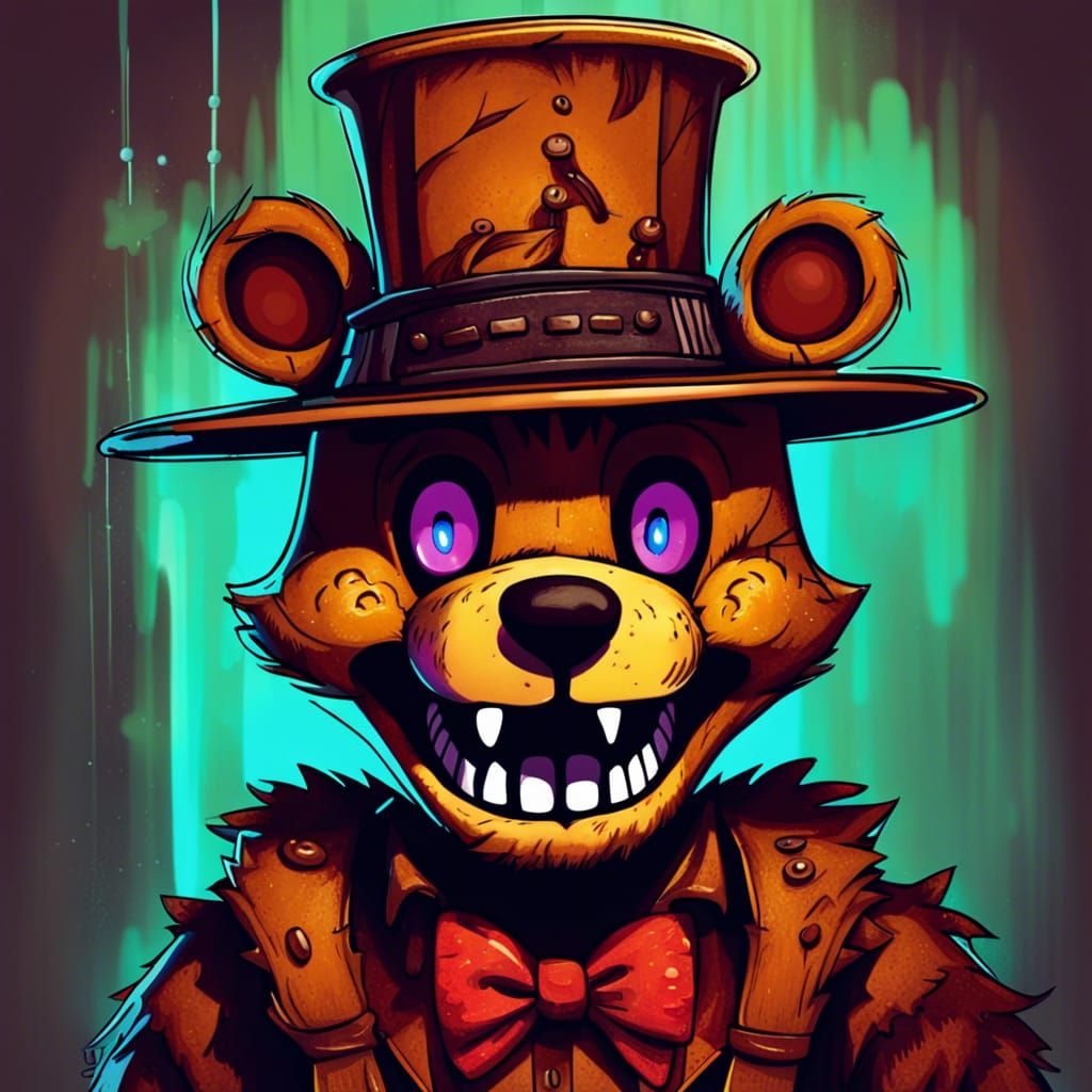 Freddy Fazbear with Hat: Fairycore Cyberpunk Animation