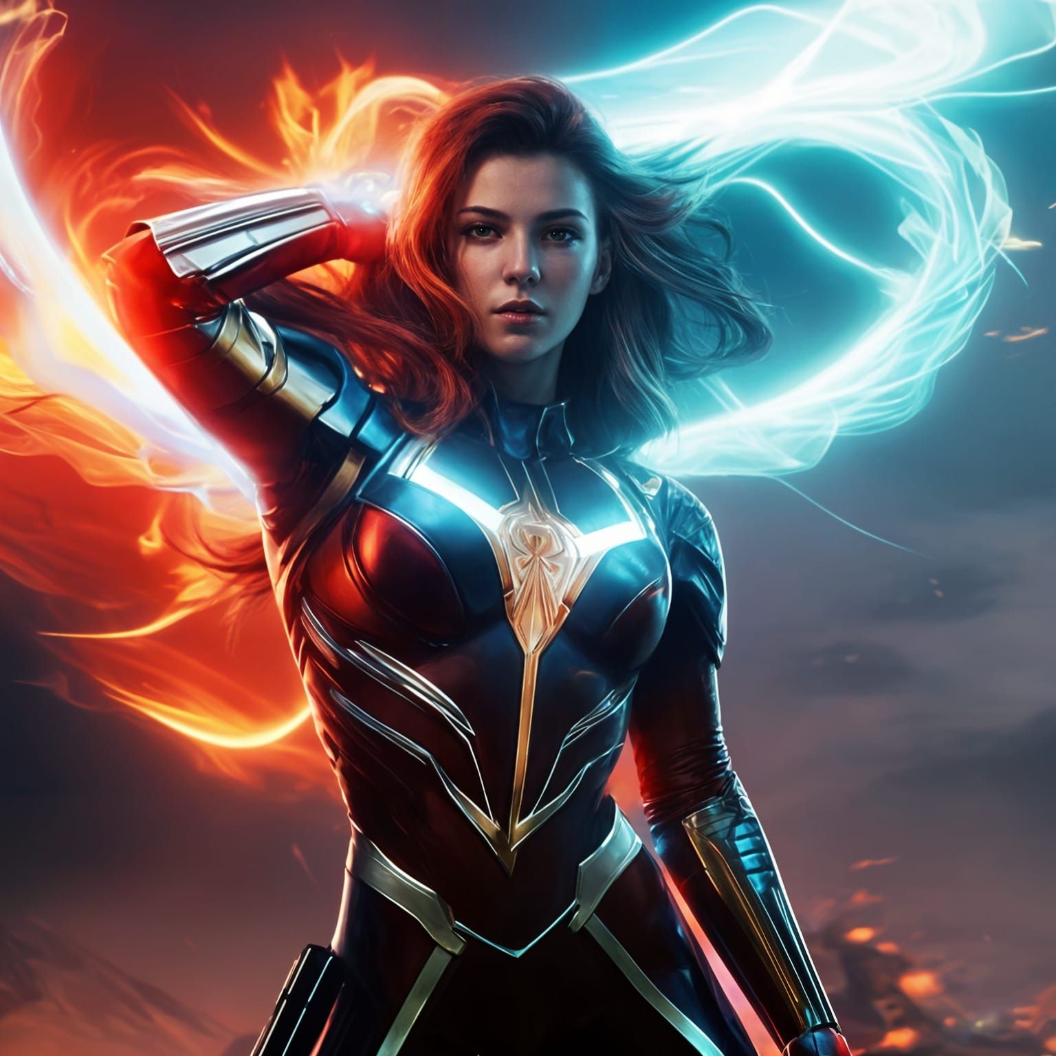 Powerful Woman Superhero in Oil Painting Style